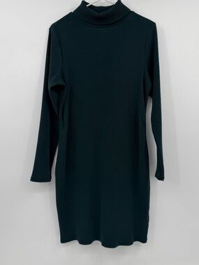 Old Navy Dress Women XL Green Long Sleeve Ribbed Knit Turtle Neck Bodycon Fitted
